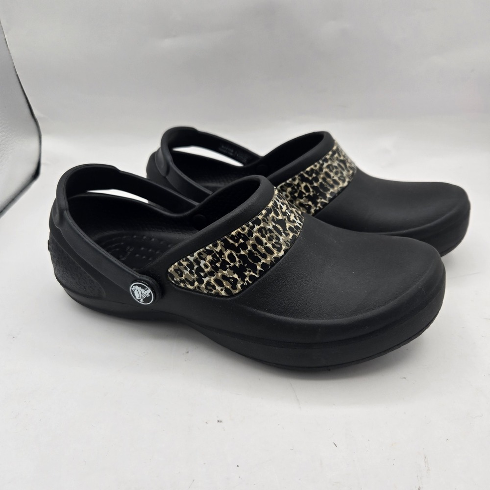 CROCS Mercy‎ Professional Slip On Leopard Print Comfort Clogs Ladies Size 6